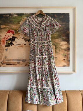 THE GREAT. tiered floral-print cotton dress
